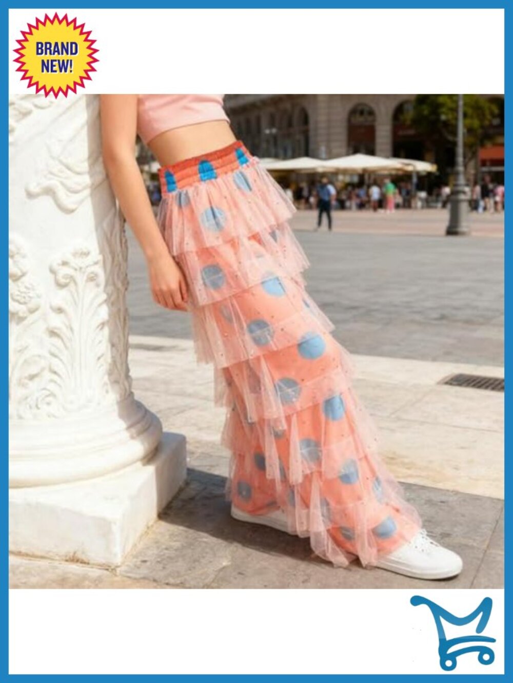 Women Wide Leg Striped Mesh Layered Palazzo Pants High Waist Elastic - Picture 3 of 5